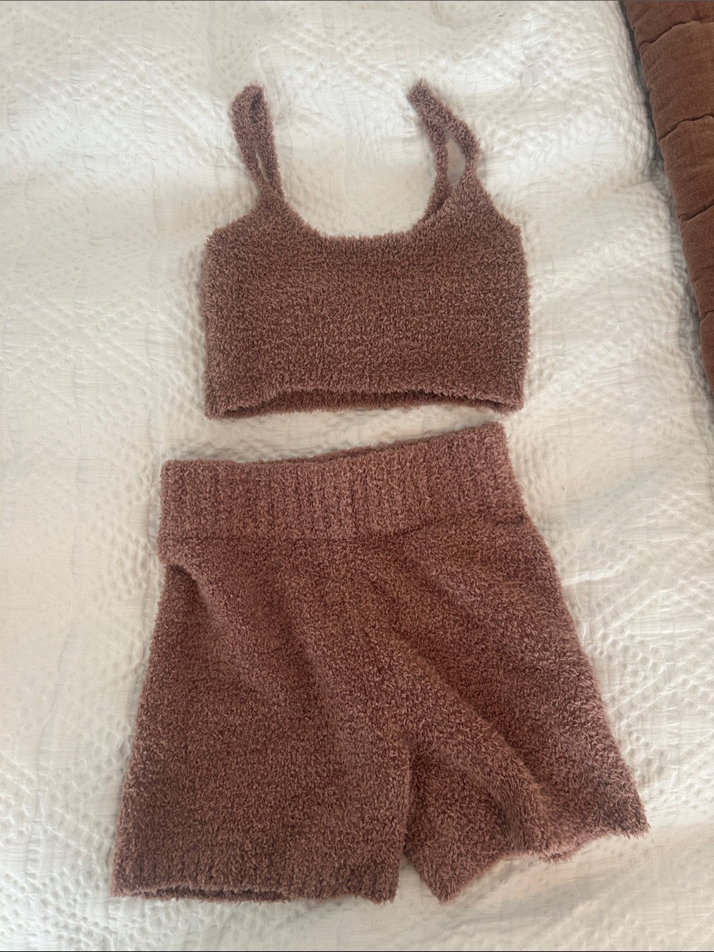 SKIMS Cozy Fuzzy Crop Tank and High-Waist Shorts Set S/M - Mauve
